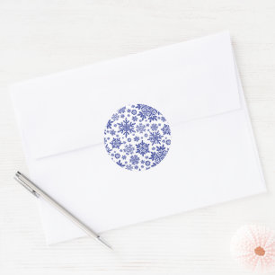 Elegante Sneeuwvlok (Middennacht-Wit) Ronde Sticker