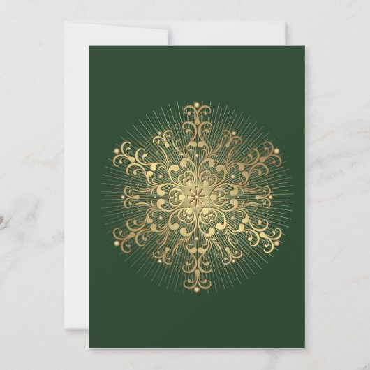 Elegante sneeuwvlok op groene winterbruiloft kaart (Achterkant)