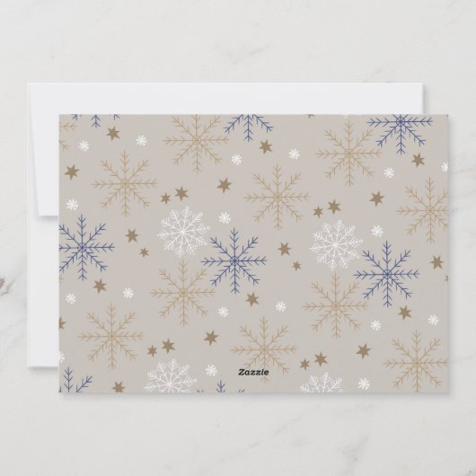 Elegante sneeuwvlok patroon beige familie foto feestdagenkaart (Achterkant)