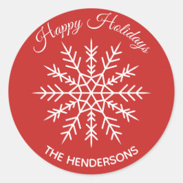 Elegante Sneeuwvlok Rode Kerststicker Ronde Sticker