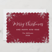 Elegante sneeuwvlok rood botanisch feestdagenkaart (Voorkant)