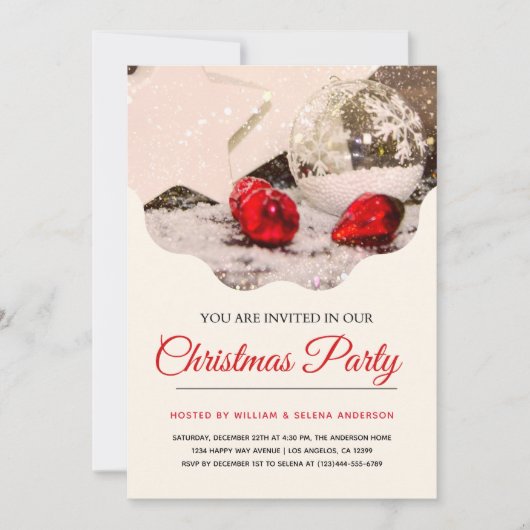 Elegante sneeuwvlok & rood Ornament kerstfeest Kaart (Voorkant)