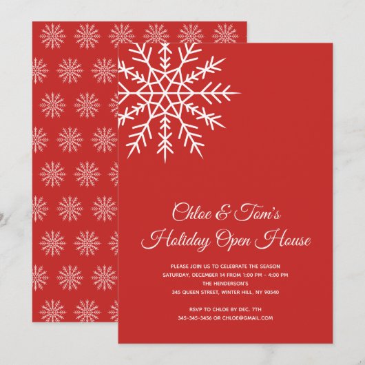 Elegante sneeuwvlok rood vakantie open huis kaart (Voorkant / Achterkant)