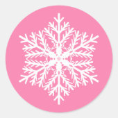 Elegante sneeuwvlok roze kerst ronde sticker (Voorkant)