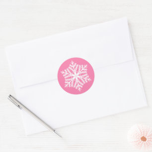 Elegante sneeuwvlok roze kerst ronde sticker