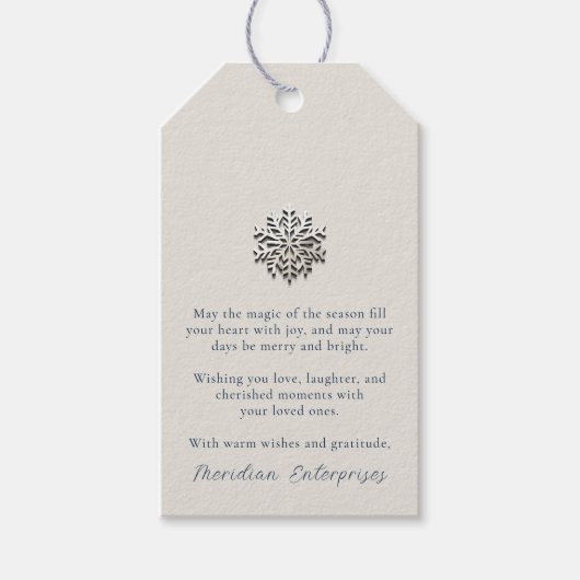 Elegante sneeuwvlok vakantie  boodschap cadeaulabel (Voorkant)