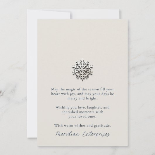 Elegante Sneeuwvlok Zakelijke Wenskaart Feestdagenkaart (Achterkant)