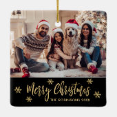 Elegante Sneeuwvlok Zwart en Goud Foto Kerstmis Keramisch Ornament (Achterkant)