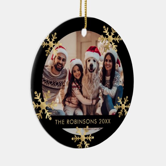 Elegante Sneeuwvlok Zwart en Goud Foto Kerstmis Keramisch Ornament (Rechts)