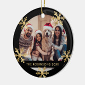 Elegante Sneeuwvlok Zwart en Goud Foto Kerstmis Keramisch Ornament (Links)