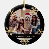 Elegante Sneeuwvlok Zwart en Goud Foto Kerstmis Keramisch Ornament (Achterkant)