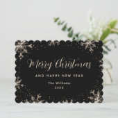 Elegante Sneeuwvlok Zwarte Botanische Afbeelding Feestdagenkaart (Staand voorkant)