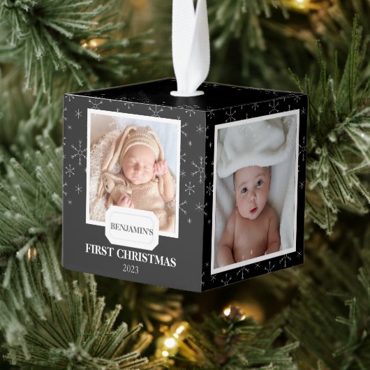 Elegante Sneeuwvlokken Baby Eerste Kerstmis 4 Foto Decoratie (Boom)