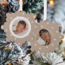 Elegante Sneeuwvlokken Beige Baby's Eerste Kerstmi Ornament Kaart