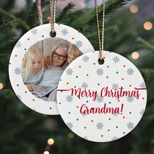 Elegante sneeuwvlokken en stippen aangepaste foto keramisch ornament