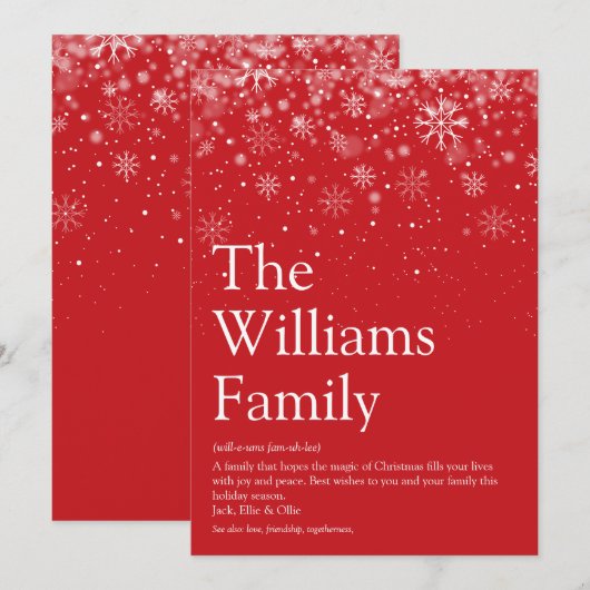 Elegante Sneeuwvlokken Familie Definitie Kerstmis Feestdagenkaart (Voorkant / Achterkant)