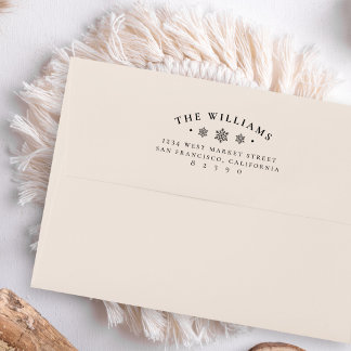 Elegante sneeuwvlokken familienaam retouradres zelfinktende stempel