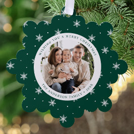 Elegante sneeuwvlokken groen 2 foto vakantie ornament kaart