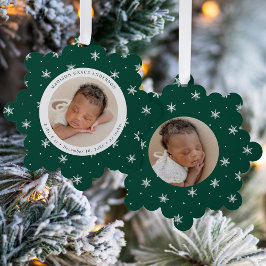 Elegante Sneeuwvlokken Groene Baby's Eerste Kerstm Ornament Kaart