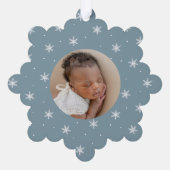 Elegante Sneeuwvlokken Ice Blue Baby's Eerste Kers Ornament Kaart (Achterkant)