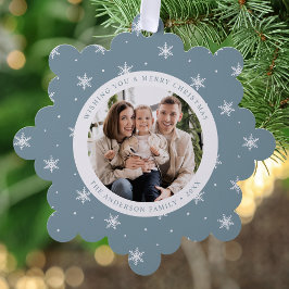 Elegante Sneeuwvlokken Ijsblauw 2 Foto Vakantie Ornament Kaart