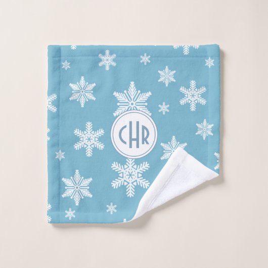 Elegante sneeuwvlokken in hemelsblauwe achtergrond bad handdoek (Wasdoekje)
