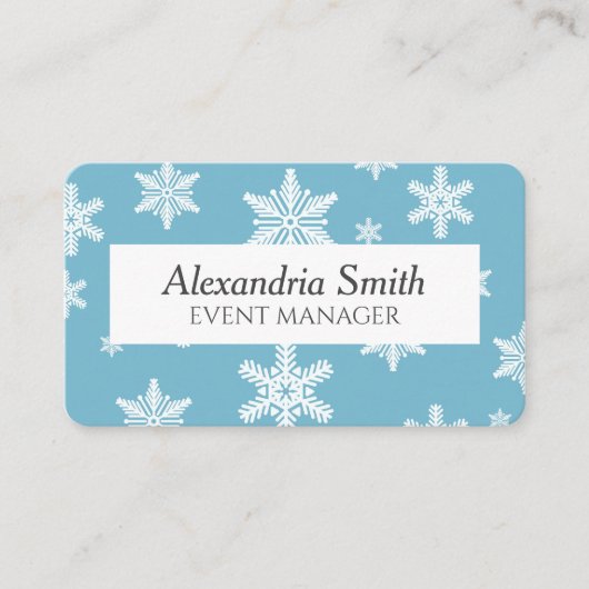 Elegante sneeuwvlokken in hemelsblauwe achtergrond visitekaartje (Voorkant)