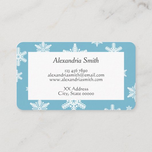 Elegante sneeuwvlokken in hemelsblauwe achtergrond visitekaartje (Achterkant)