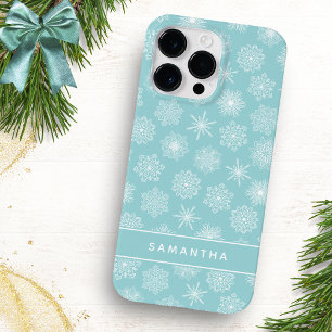 Elegante Sneeuwvlokken Kerst Blauwgroen Blauw Mono Case-Mate iPhone 14 Pro Max Hoesje