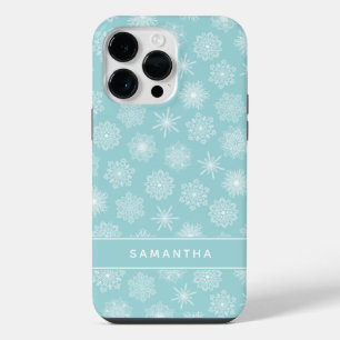Elegante Sneeuwvlokken Kerst Blauwgroen Blauw Mono iPhone 14 Pro Max Hoesje