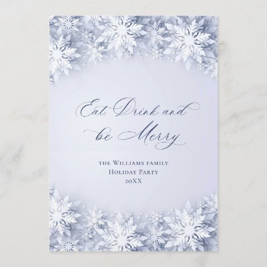 Elegante sneeuwvlokken kerstfeest menu (Achterkant)