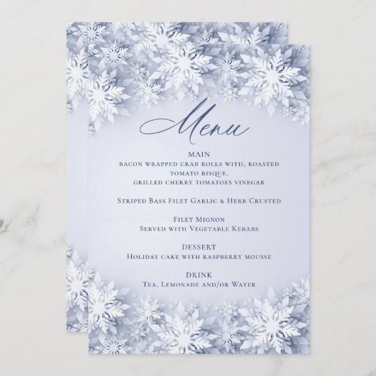 Elegante sneeuwvlokken kerstfeest menu (Voorkant / Achterkant)