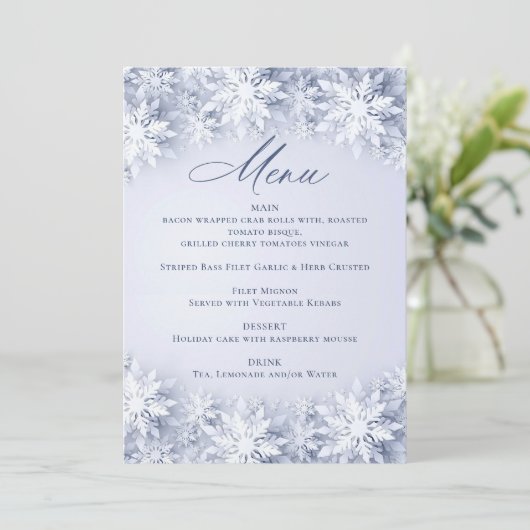 Elegante sneeuwvlokken kerstfeest menu (Staand voorkant)