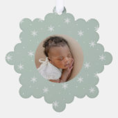 Elegante sneeuwvlokken Mint Baby's eerste Kerstmis Ornament Kaart (Achterkant)