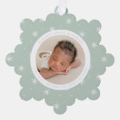 Elegante sneeuwvlokken Mint Baby's eerste Kerstmis Ornament Kaart (Voorkant)