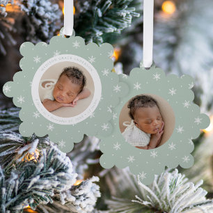 Elegante sneeuwvlokken Mint Baby's eerste Kerstmis Ornament Kaart