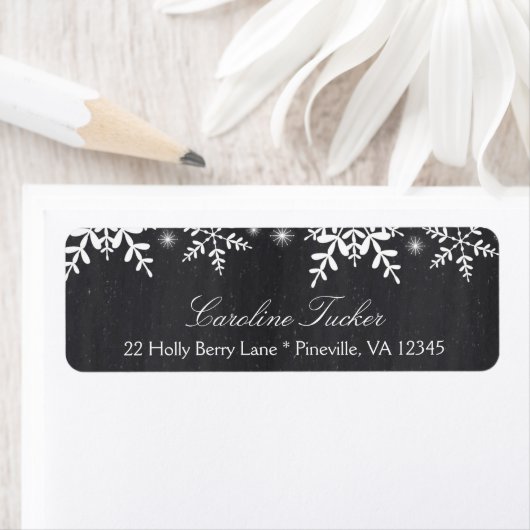 Elegante sneeuwvlokken op Chalkboard WinterBaby Sh Etiket (Insitu)