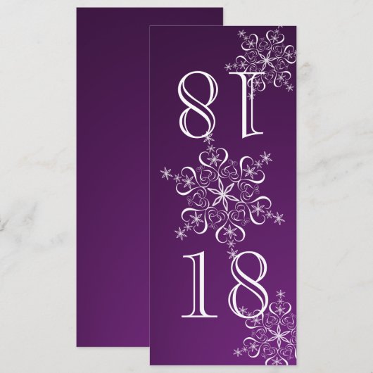 Elegante Sneeuwvlokken Paarse Tafel Nummer Kaart (Voorkant / Achterkant)