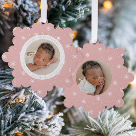 Elegante sneeuwvlokken Pink Baby's Eerste Kerstmis Ornament Kaart