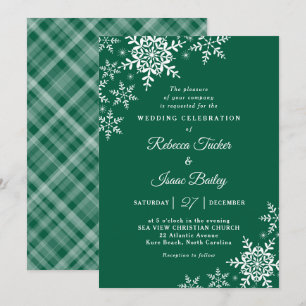 Elegante Sneeuwvlokken Plaid Jager Groene Trouwdag Kaart