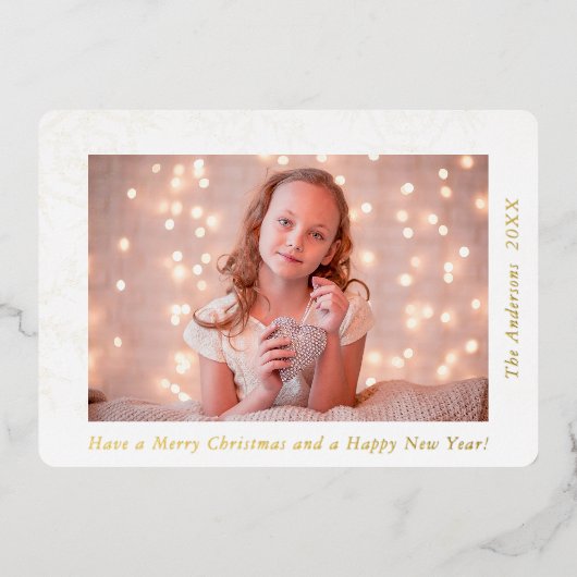 Elegante Sneeuwvlokken Prettig Kerstmis Foto Folie Feestdagenkaart (Voorkant)