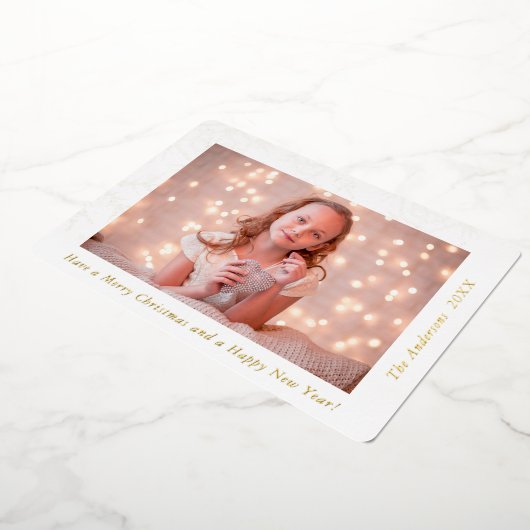 Elegante Sneeuwvlokken Prettig Kerstmis Foto Folie Feestdagenkaart (Gedraaid)