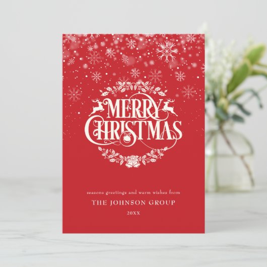 Elegante sneeuwvlokken Red Corporate Business Feestdagenkaart (Staand voorkant)