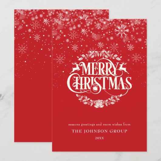 Elegante sneeuwvlokken Red Corporate Business Feestdagenkaart (Voorkant / Achterkant)