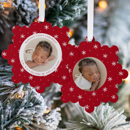 Elegante Sneeuwvlokken Rode Baby's Eerste Kerstmis Ornament Kaart