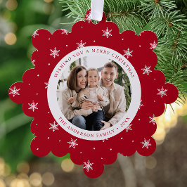Elegante sneeuwvlokken rood 2 foto vakantie ornament kaart