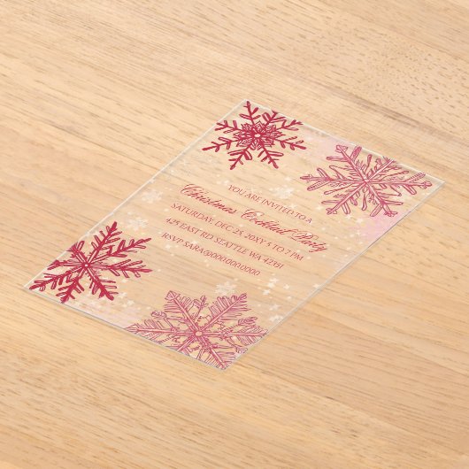 Elegante sneeuwvlokken roze rode kerstcocktails acryl uitnodigingen (Laagn)