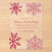 Elegante sneeuwvlokken roze rode kerstcocktails acryl uitnodigingen (Voorkant)
