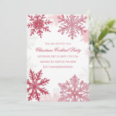 Elegante sneeuwvlokken roze rode kerstcocktails kaart (Staand voorkant)