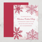 Elegante sneeuwvlokken roze rode kerstcocktails kaart (Voorkant / Achterkant)